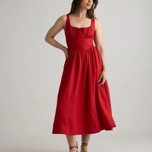 Quince Women 100% European Linen Corset Midi Dress Chile Red Small Sleeveless